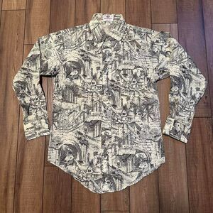 1960s van heusen architecture print button up‎ long sleeve shirt 16/33 large